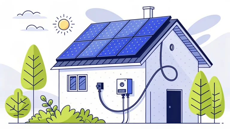 Panneaux photovoltaïques sur un toit raccordés au compteur électrique d'une maison