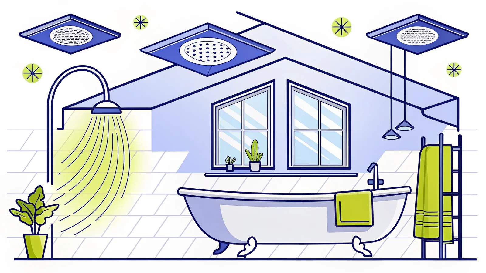 Salle de bain avec bouche d'extraction d'air au plafond